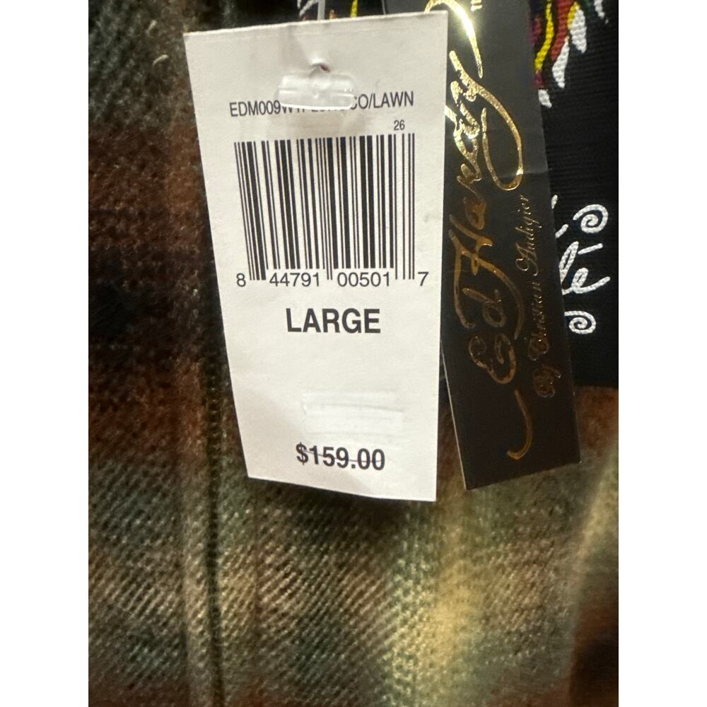 Large Ed Hardy by Christian Audigier Plaid Western Shirt with Studded Shoulders - Picture 4 of 5